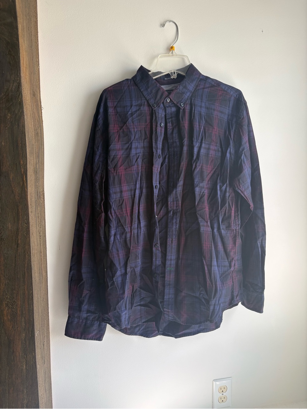 Tommy Hilfiger Navy and Burgundy Plaid Button-Down Shirt